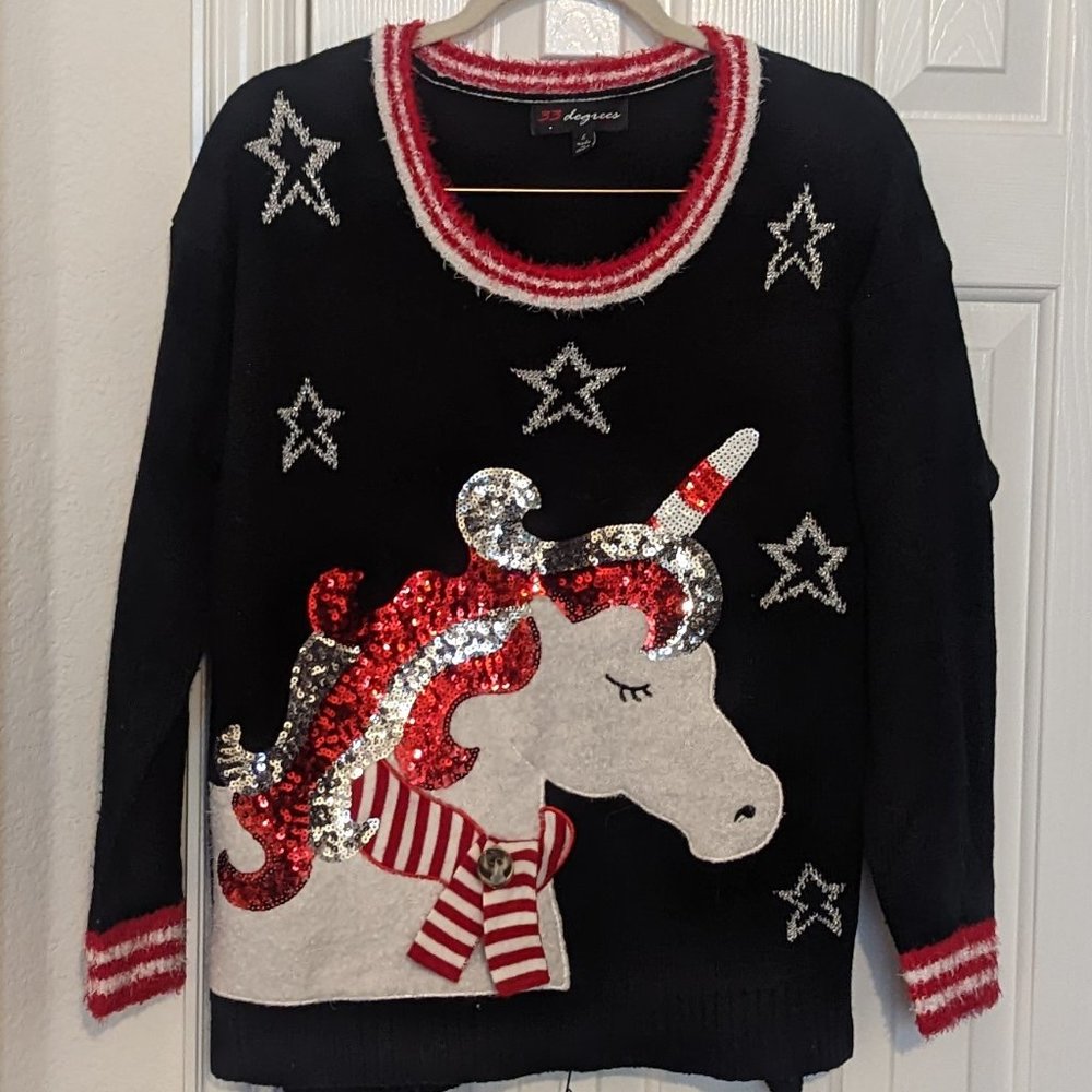 Unicorn Holiday Sweater, Juniors Large
